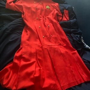 Vibrant Red Dress with Gold Accents